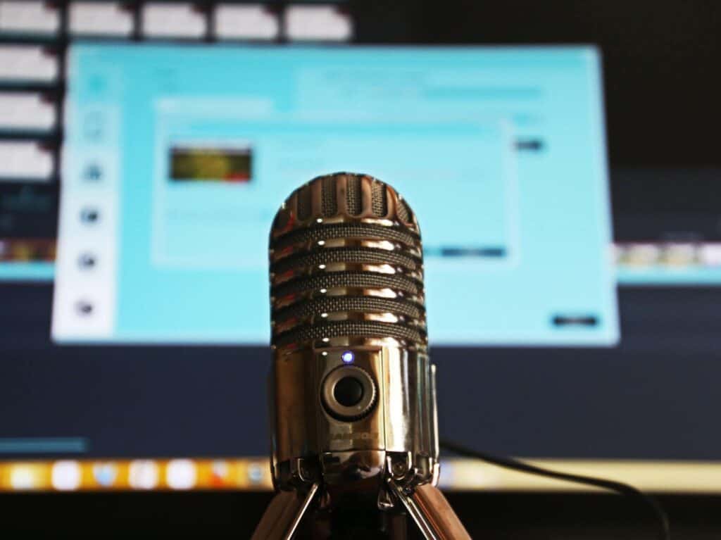 Microphone in front of a computer to record audio