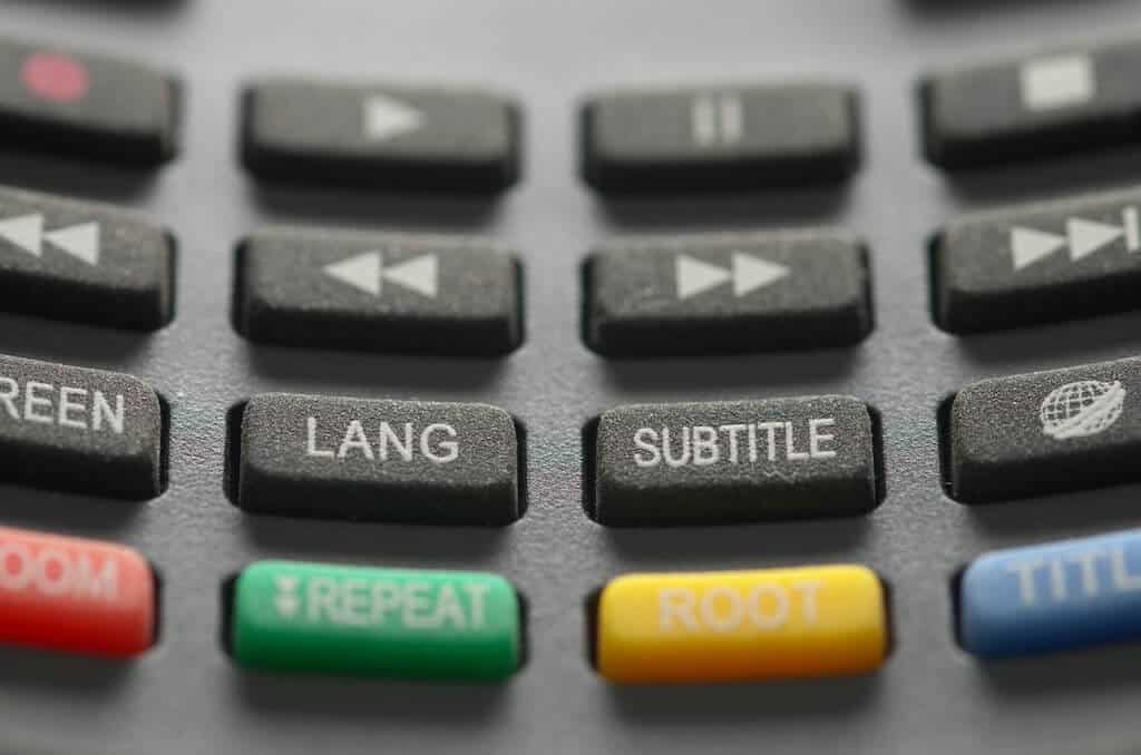 Subtitle button on a TV remote control