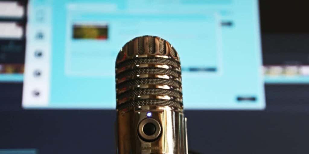 Microphone in front of a computer to record audio