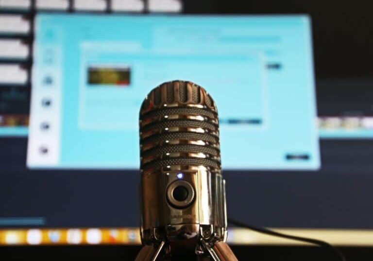 Microphone in front of a computer to record audio